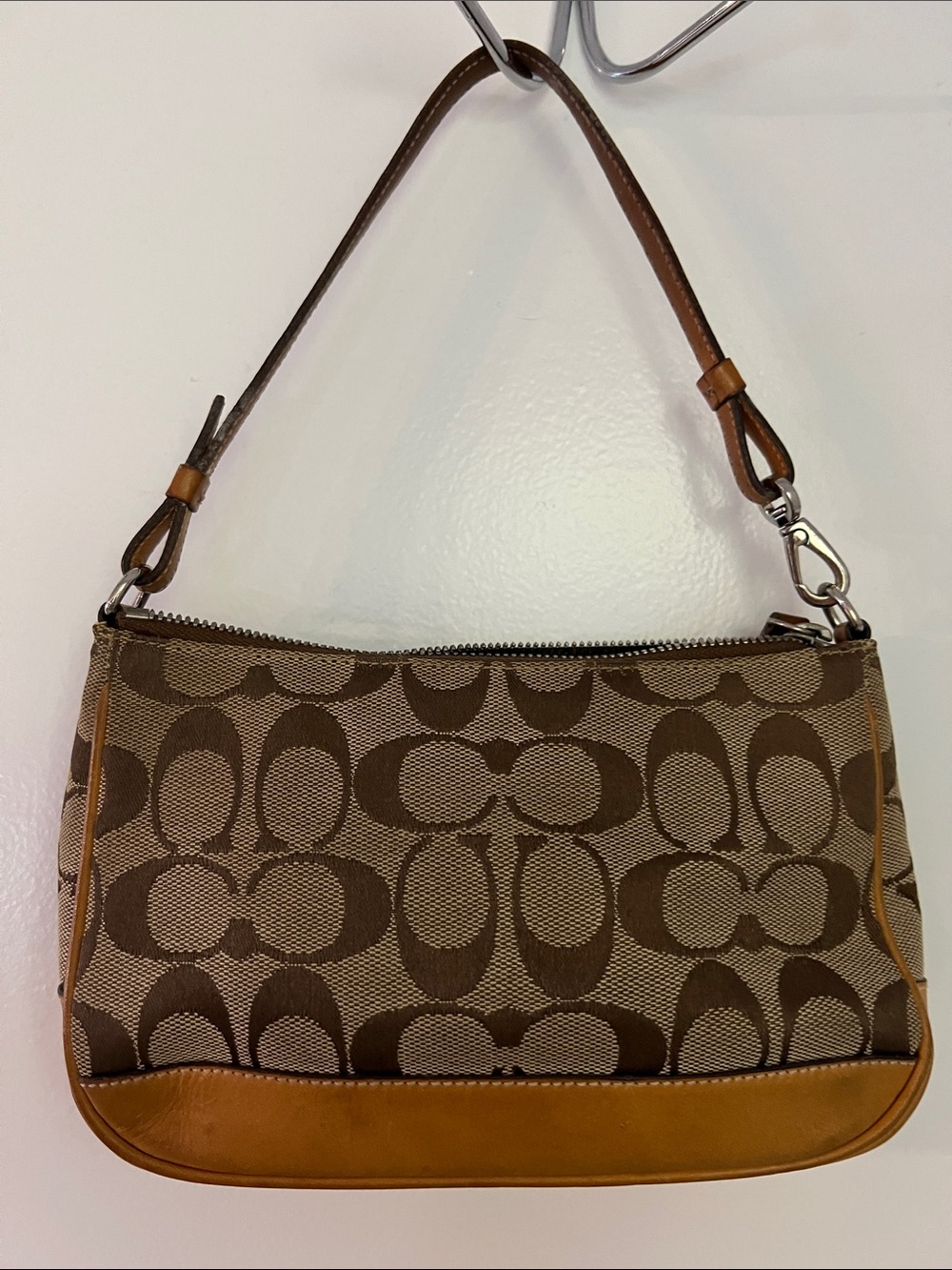 Coach Y2K Signature Canvas Shoulder Pouch with Tan Leather Trim NO HANG TAG
